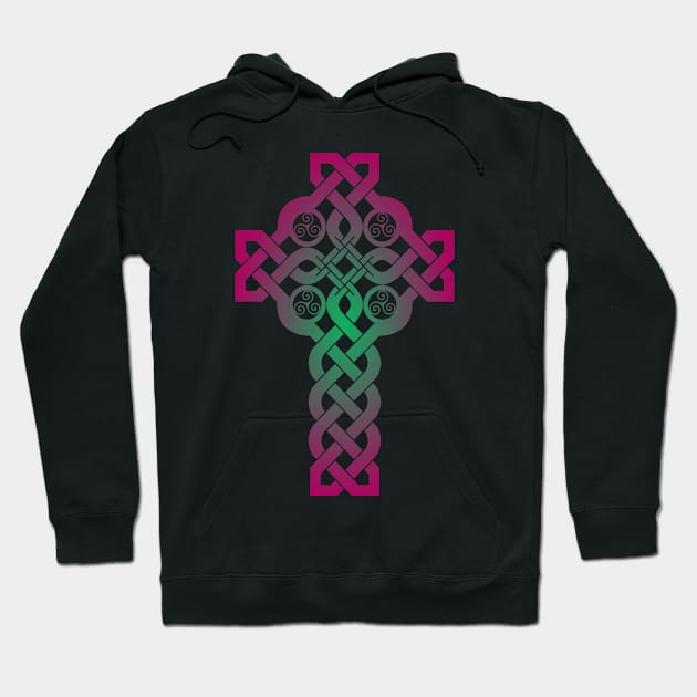 Celtic Cross With Weaving and Triskeles Hoodie by Wareham Spirals